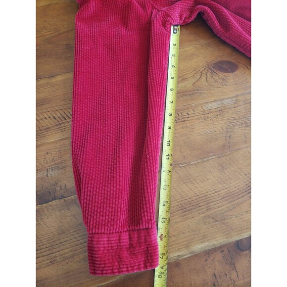 LL Bean Womens Red Corduroy Relaxed Tunic Button Up Flannel Lined Shaket Sz Sml - Picture 14 of 15